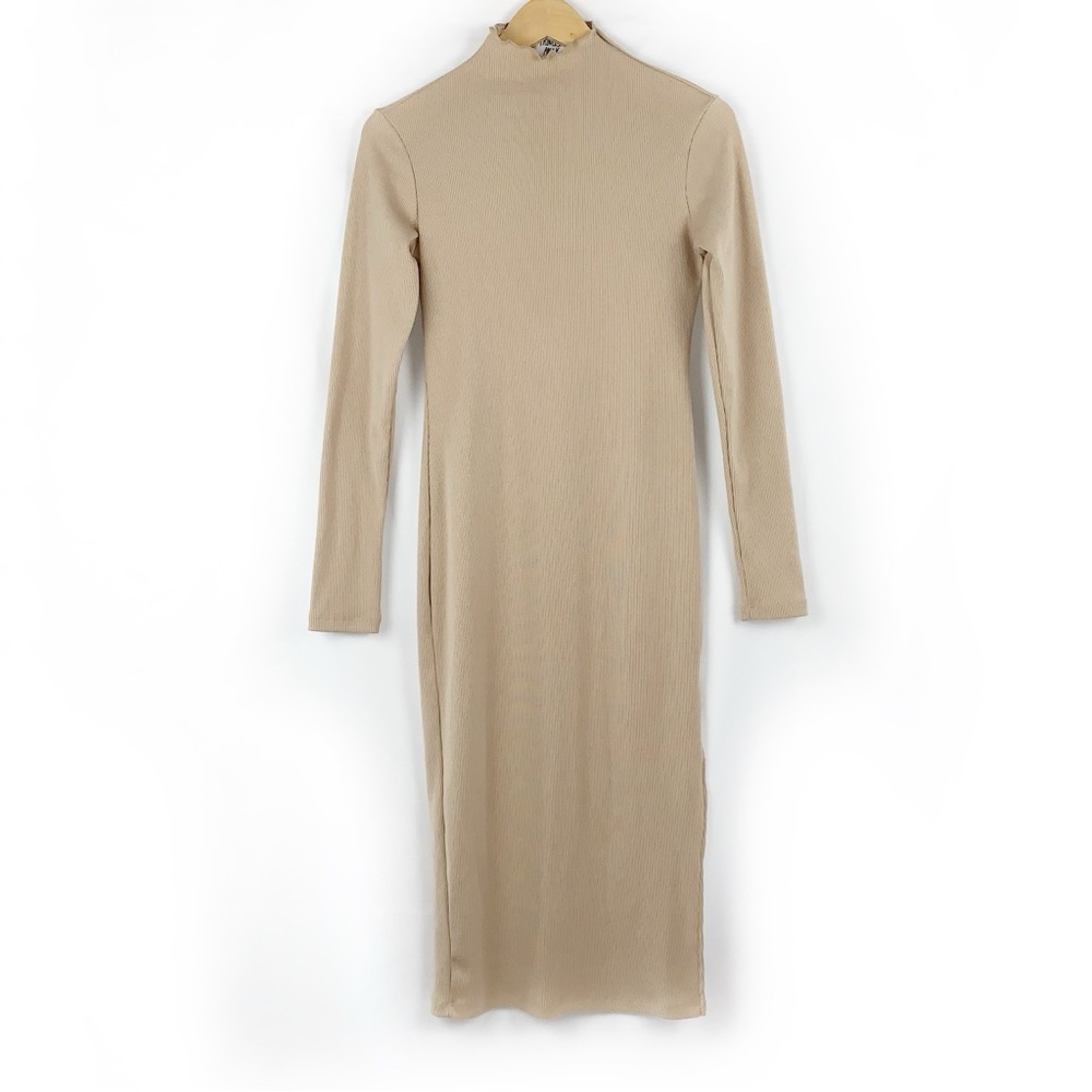 Princess Polly Rib Knit Midi Dress Camel Tan